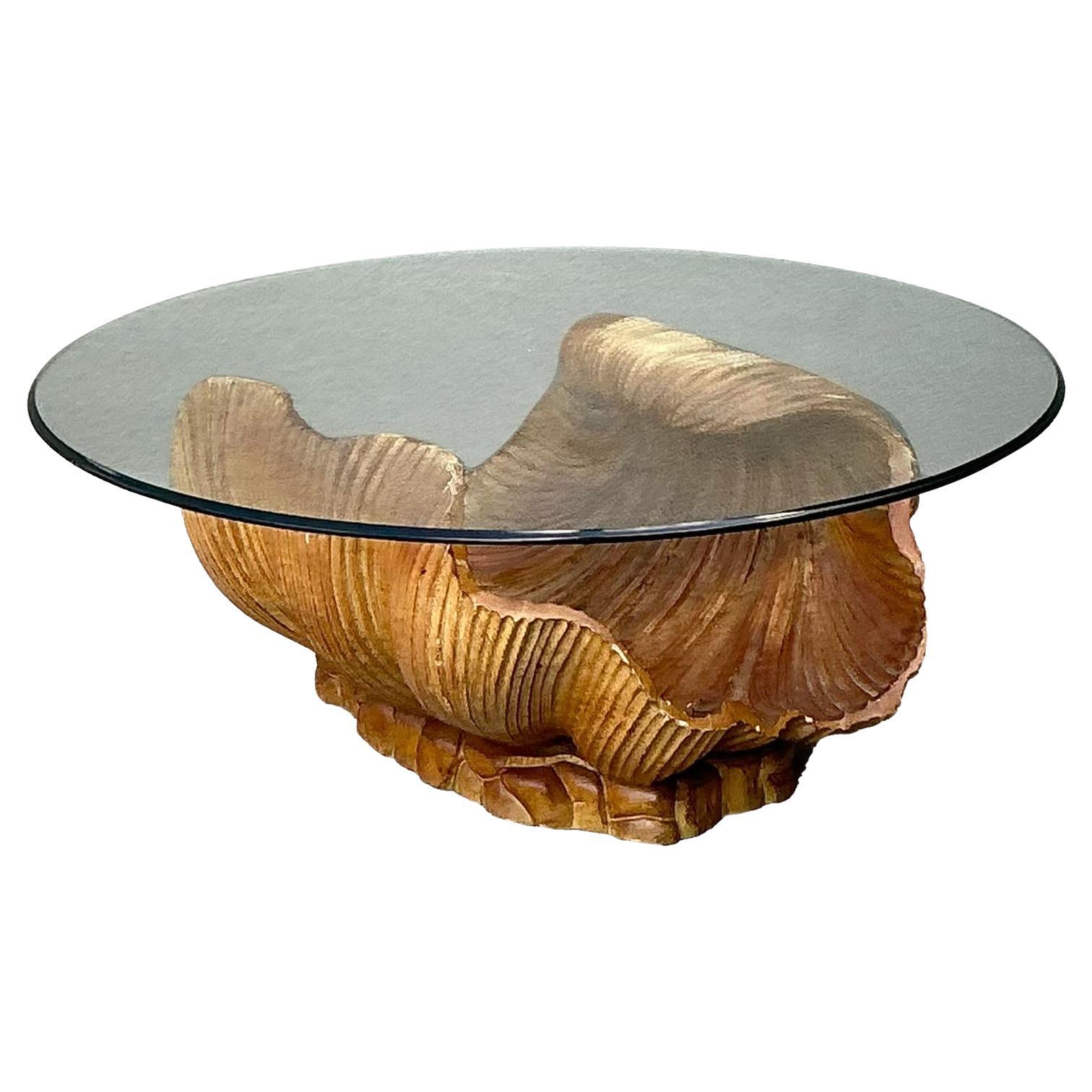 intage Carved Clam Shell Coffee Table For Sale