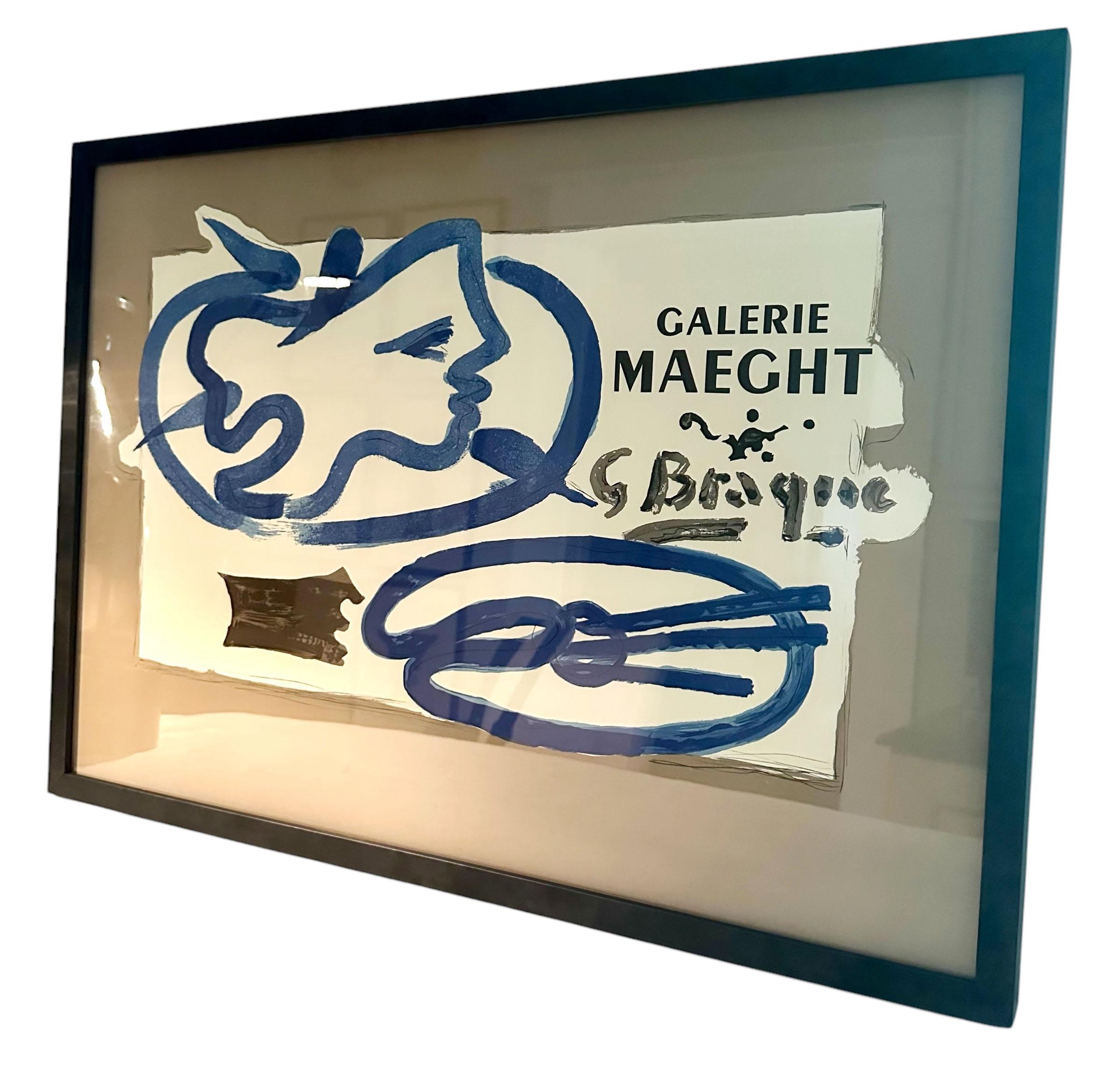 Cartel publicitario original de época de la exposición de arte de Georges Braque en la Galerie Maeght. Circa 1950s. 