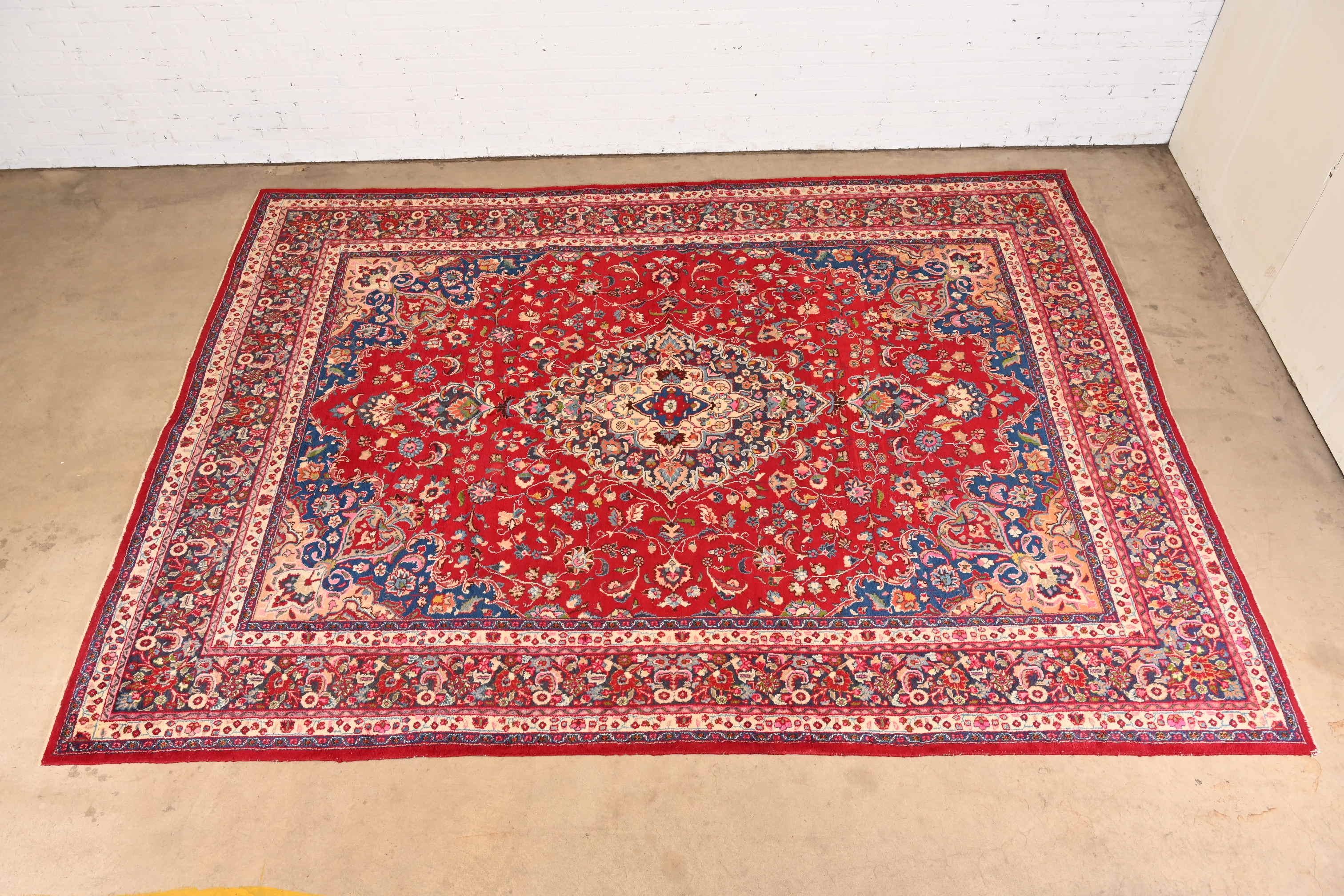 intage Hand-Knotted Persian Tabriz Room Size Wool Area Rug In Good Condition For Sale In South Bend, IN