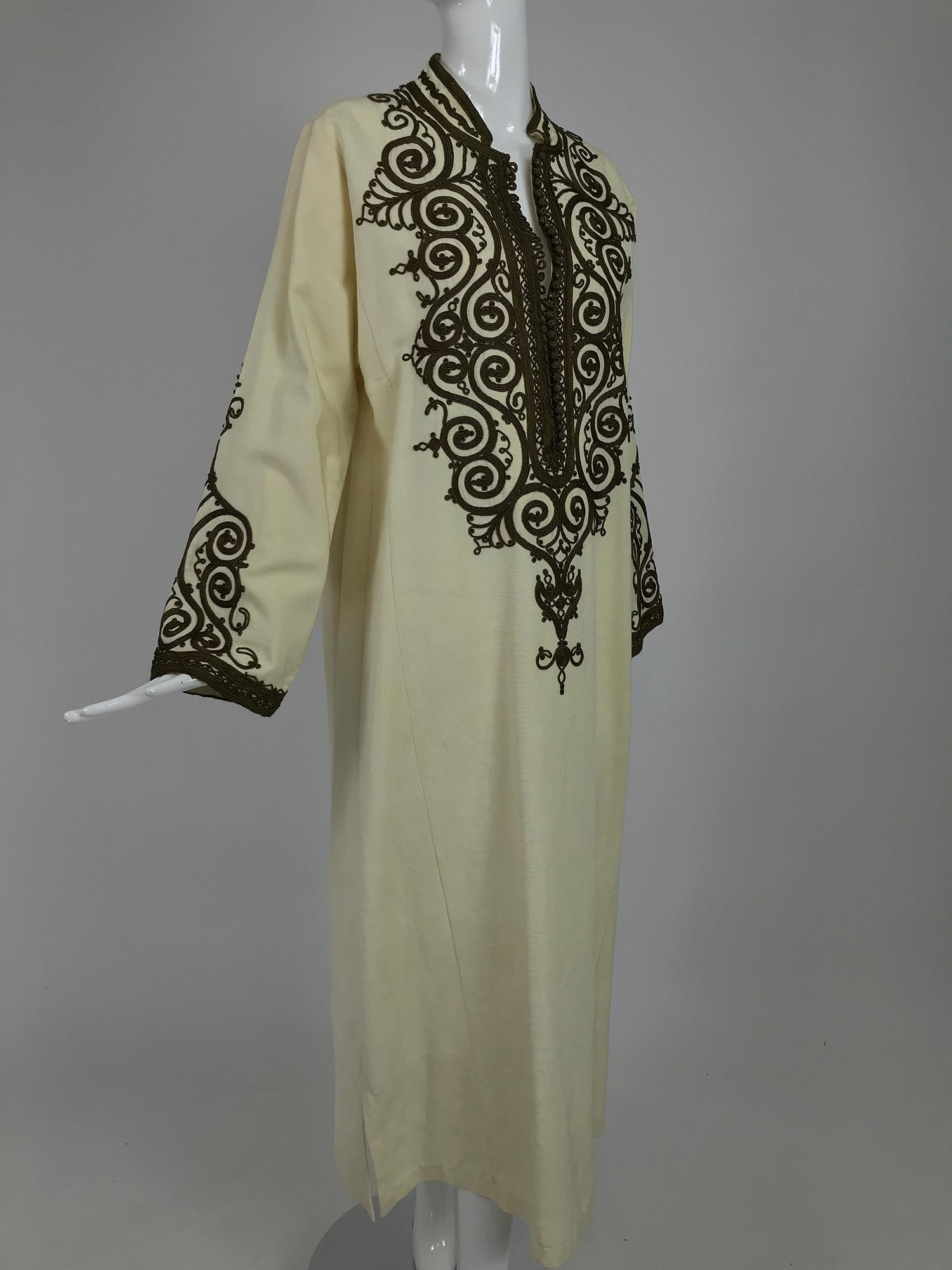 intage Passementerie Silk Caftan in Cream and Brown Atlas Silks Hand Made 1970s 3