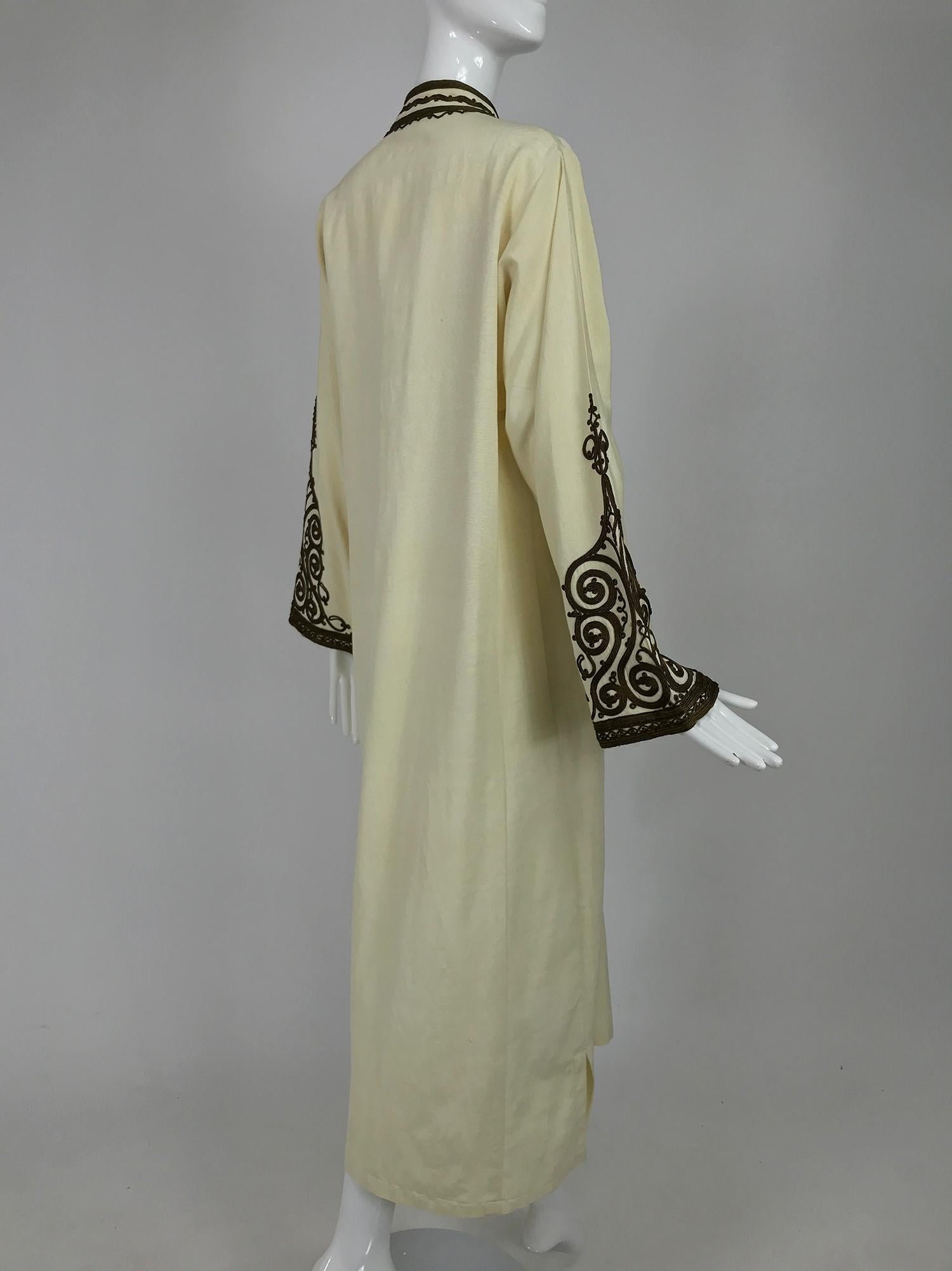 intage Passementerie Silk Caftan in Cream and Brown Atlas Silks Hand Made 1970s 1