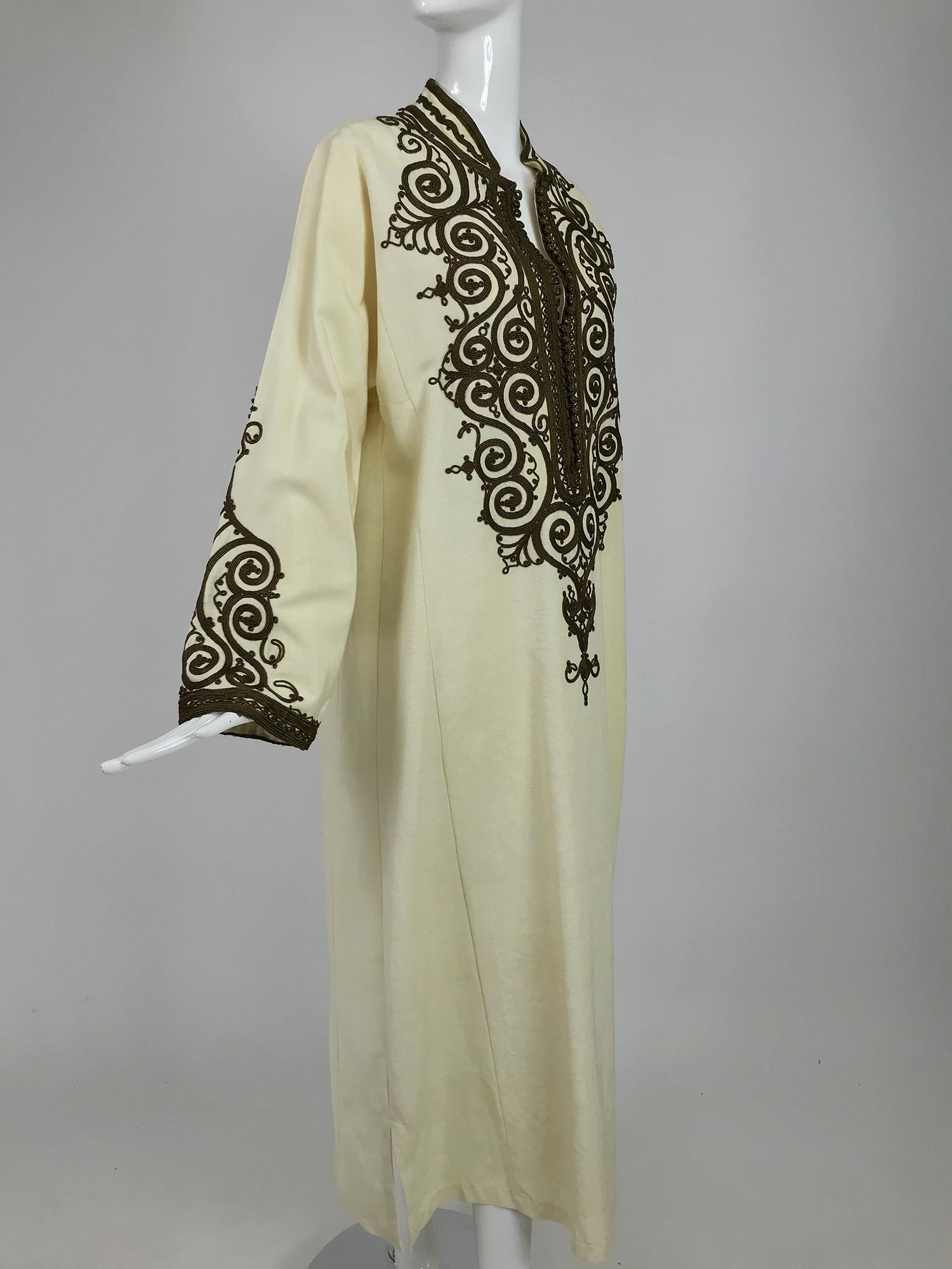 intage Passementerie Silk Caftan in Cream and Brown Atlas Silks Hand Made 1970s 2