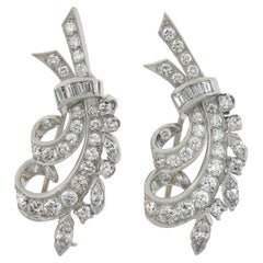 intage Platino 2.32ctw Diamante Pareja de 2 Alfileres Broche Ramo Floral