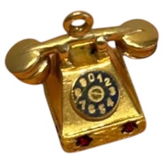 intage Portuguese 19.2 Karat Gold Ruby Rotary Telephone Pendant Charm