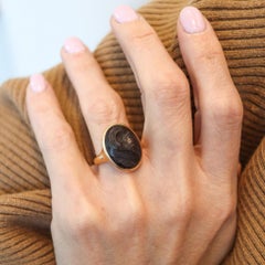 INTAGLIO 1900 Antique Signet Ring In 14Kt Yellow Gold With Carved Brown Agate