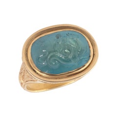 Intaglio Aquamarine Nereid Riding a Hippocampus Ring