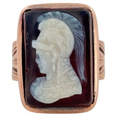 Intaglio Bezel Set Stone Cameo Man 14K Rose Gold Detailed Band Ring