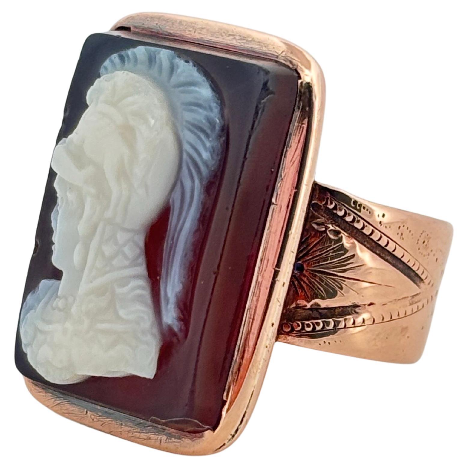 Anillo con detalle de banda en oro rosa de 14 quilates con camafeo de piedra engastada en bisel calcográfico Retro en venta