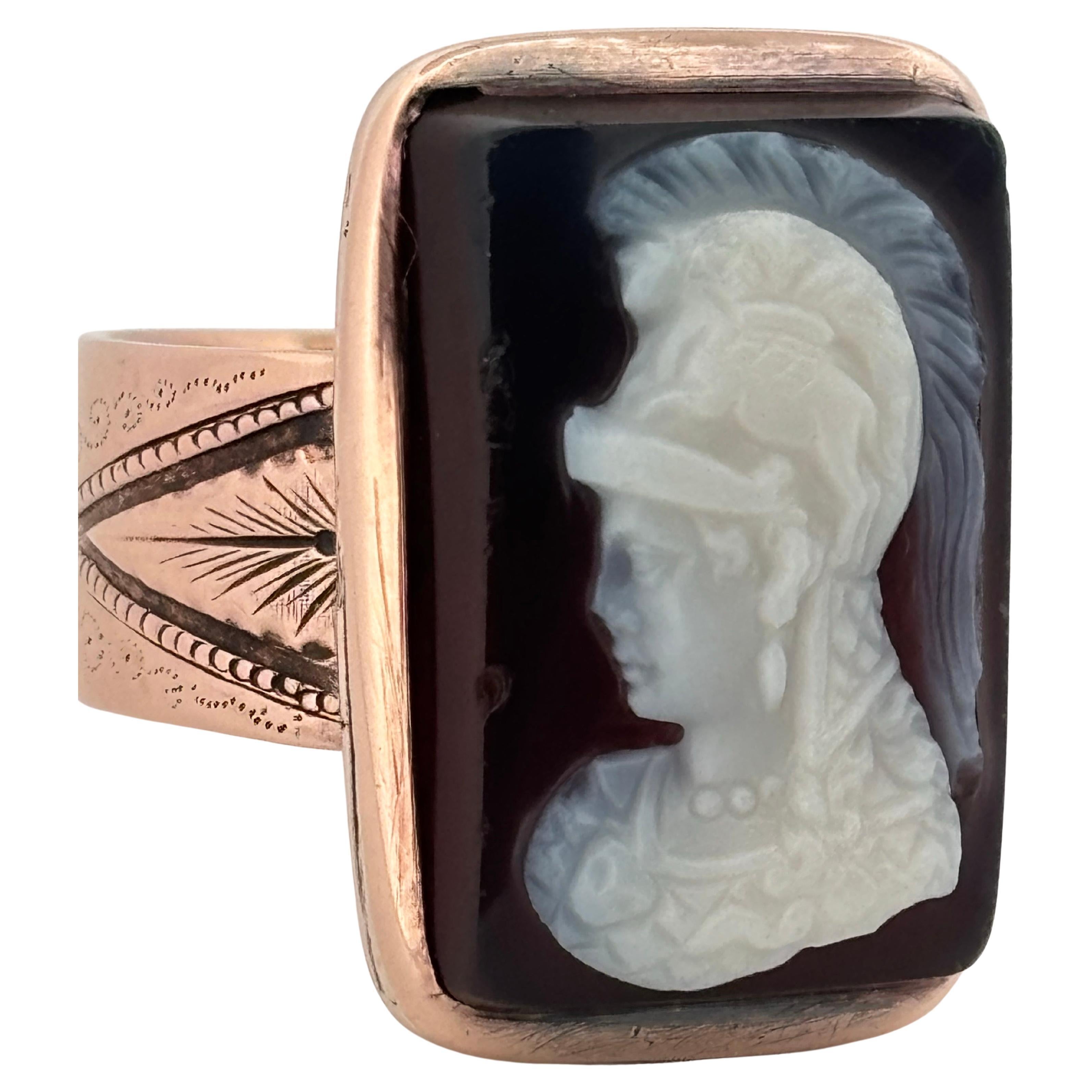 Femenino o masculino Anillo con detalle de banda en oro rosa de 14 quilates con camafeo de piedra engastada en bisel calcográfico en venta