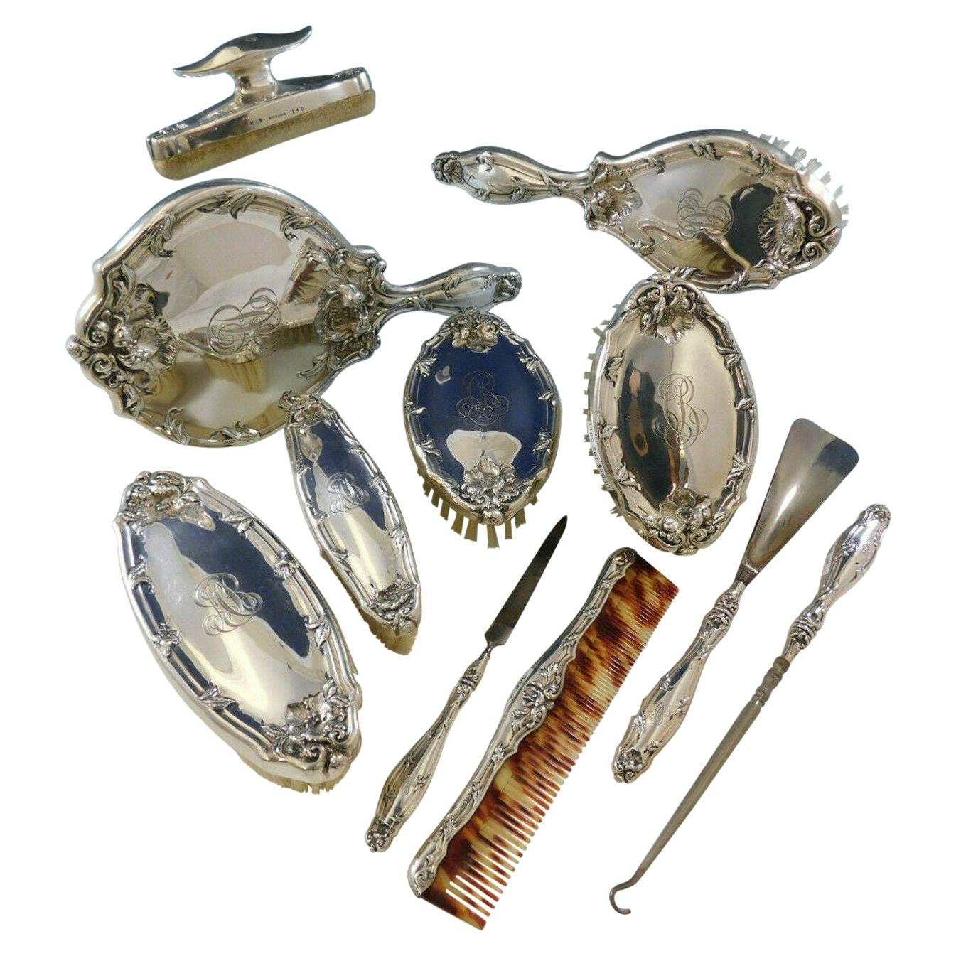 Intaglio by Reed & Barton Sterling Silver Mirror Brushes Dresser Set 11-Piece