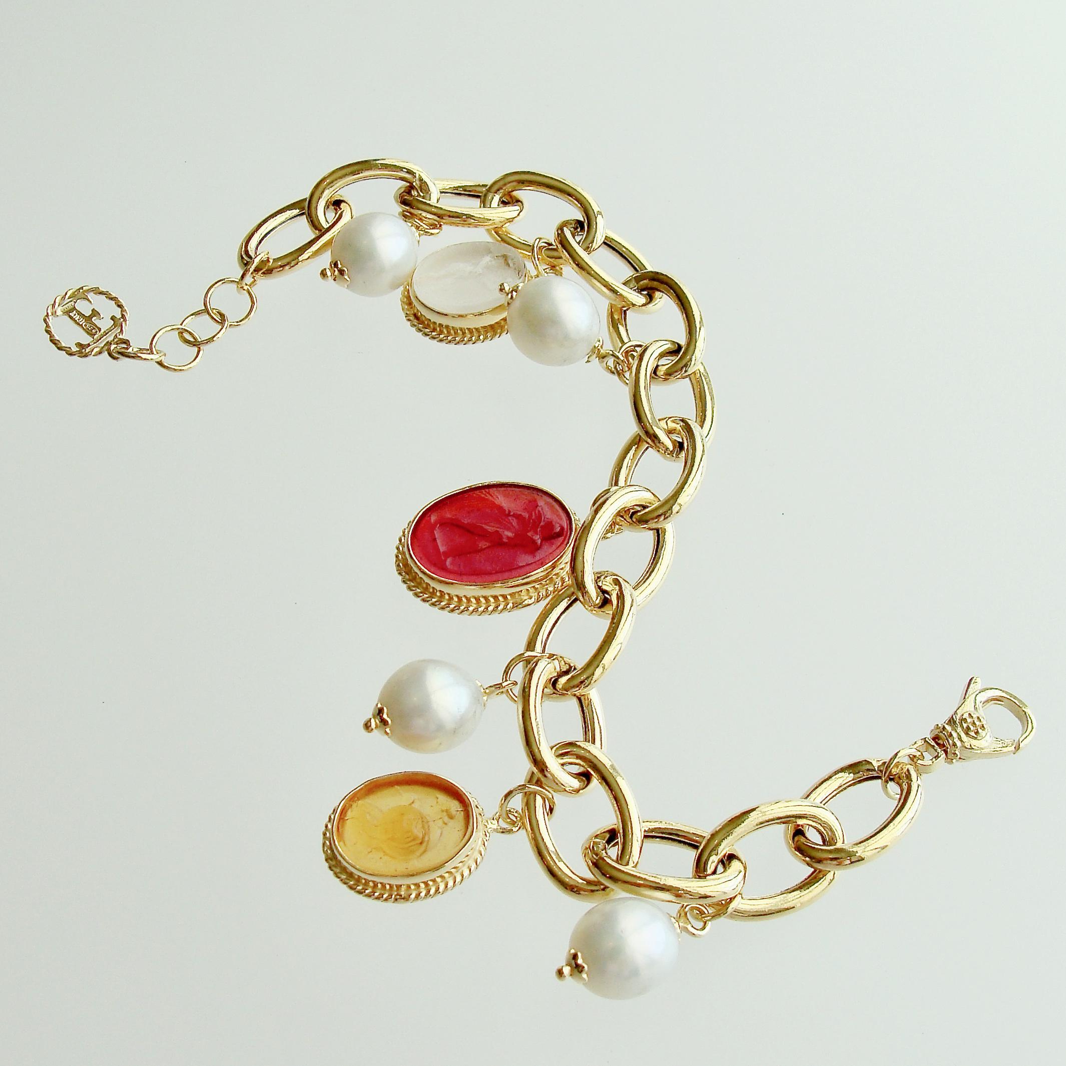 Neoclassical Intaglio Charm Pearl Bracelet, Portofino Bracelet