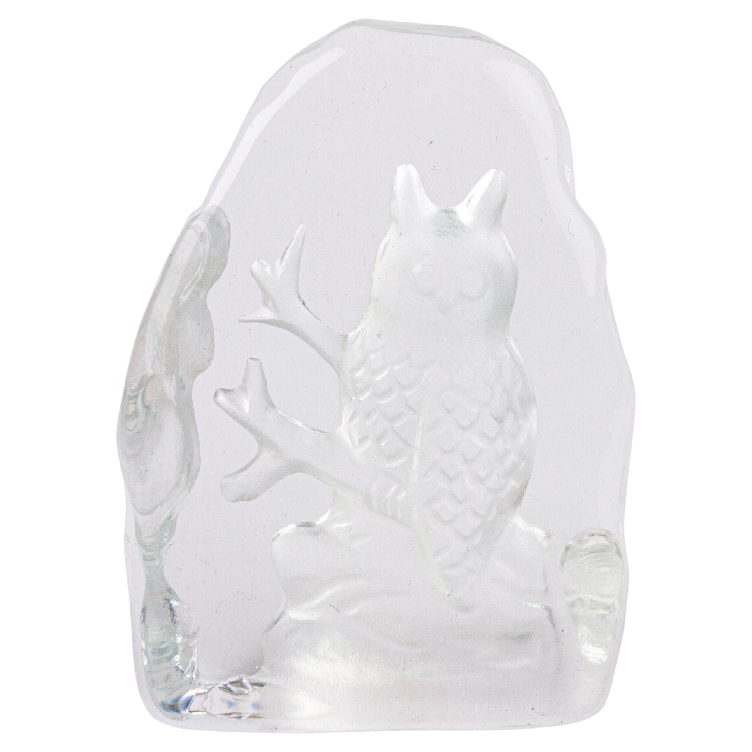 Intaglio Crystal Glass Sculpture Owl  For Sale
