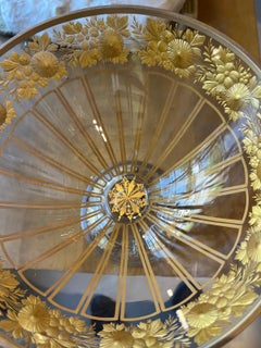 Intaglio & Gilt Bohemian Crystal Pedestal Bowl & Matching Plate