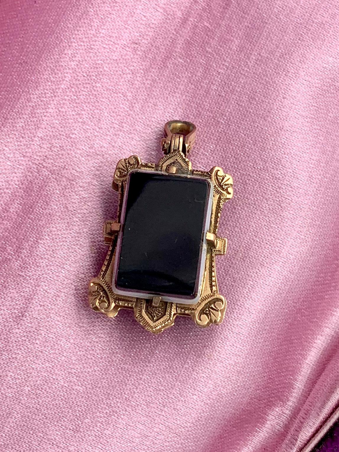 Portrait Cut Intaglio Locket Pendant Hermes Mercury Roman God Gold Black Onyx, Victorian