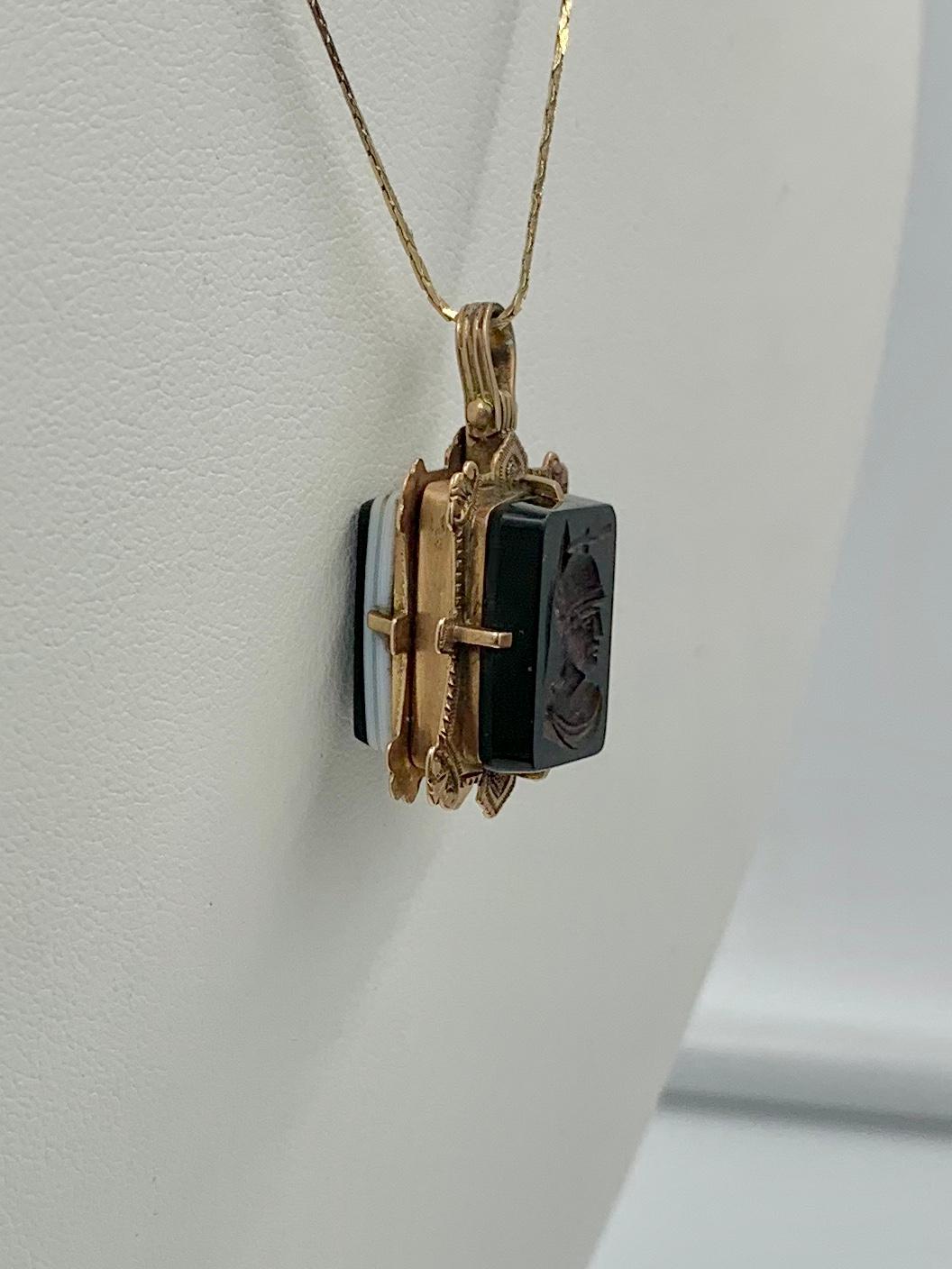 Intaglio Locket Pendant Hermes Mercury Roman God Gold Black Onyx, Victorian In Good Condition In New York, NY