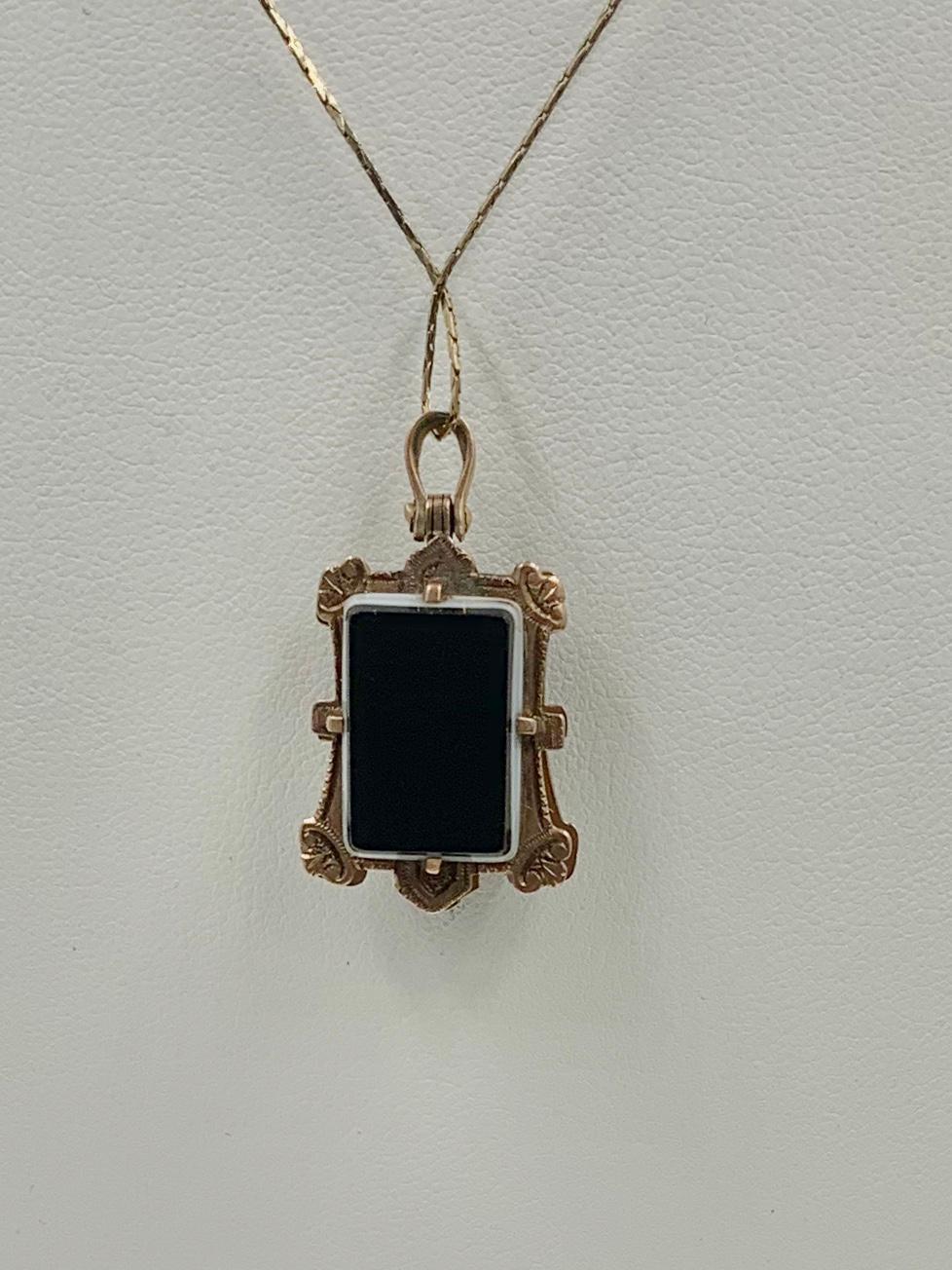 Women's Intaglio Locket Pendant Hermes Mercury Roman God Gold Black Onyx, Victorian