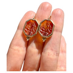 Vintage Intaglio Nude Female Silhouette Earrings in 14 Karat Gold 