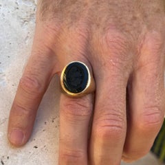 Anello da uomo con firma in oro giallo 14 carati "Soldato Romano", intaglio di onice