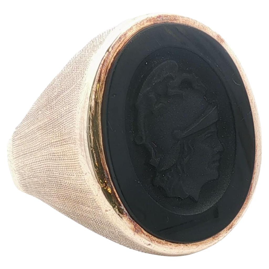Intaglio Onyx 14 Karat Gelbgold Römischer Soldat Herren Siegelring