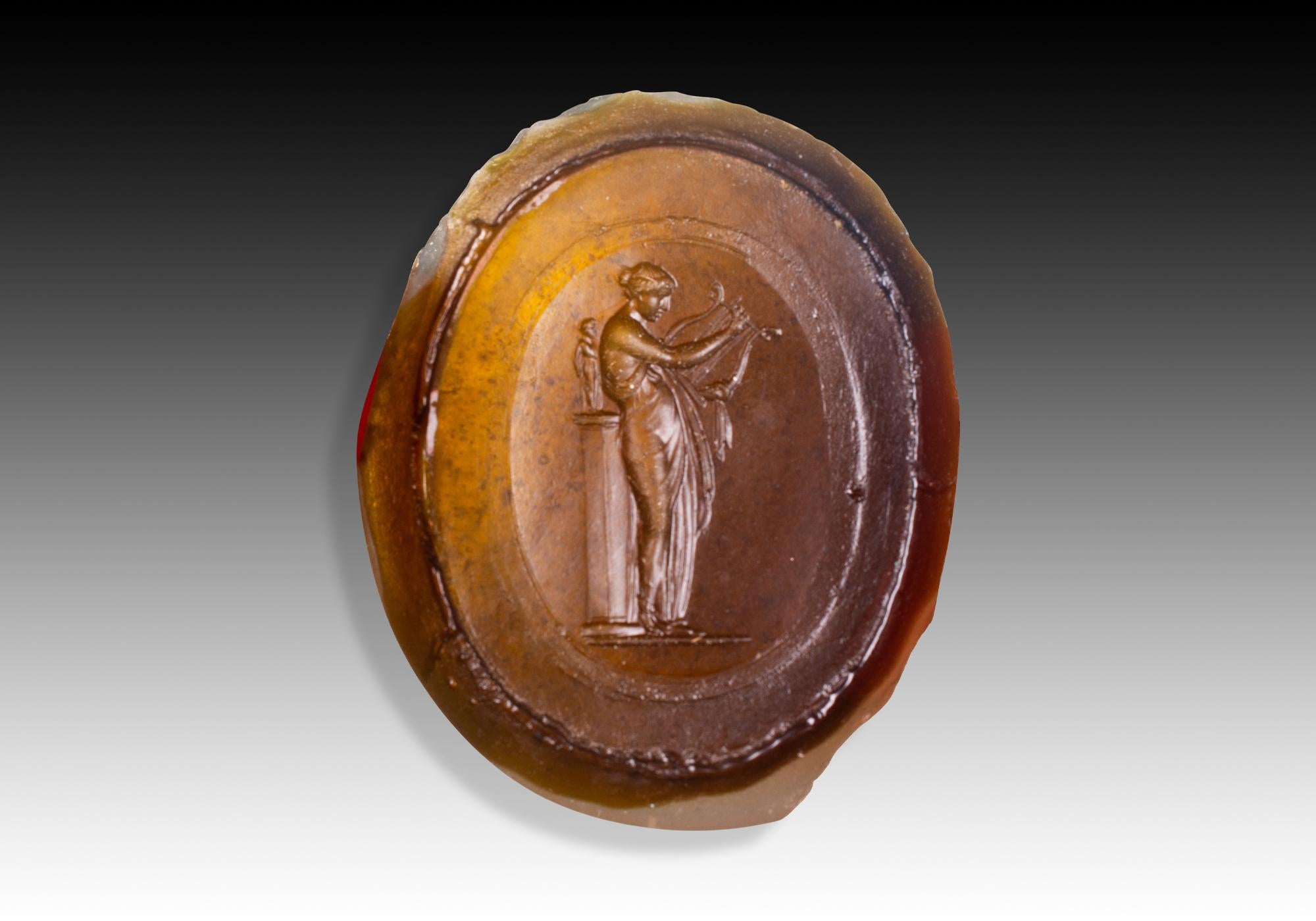 Neoclassical Revival Intaglio or cameo, Muse. Glass. Possibly Italy, 19th century. For Sale