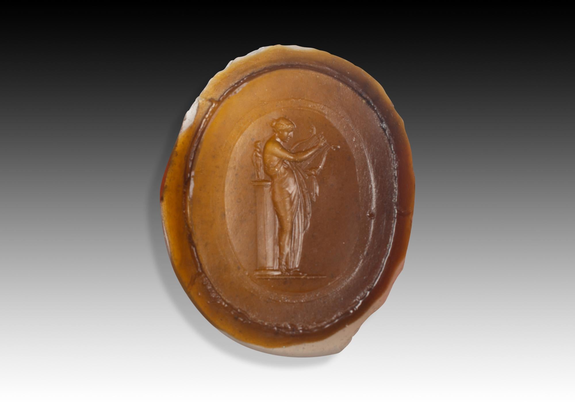 Italian Intaglio or cameo, Muse. Glass. Possibly Italy, 19th century. For Sale