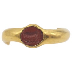 Antique Intaglio Ring from Approximately 200 AD, Soft, as Was Spun from Pure Gold