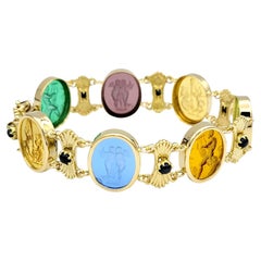 Intaglio Style Sapphire and Venetian Glass Link Bracelet in 18 Karat Yellow Gold