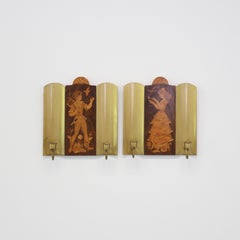 Appliques à bougie en intarsia fabriquées par Mjölby Intarsia, années 1940, Suède