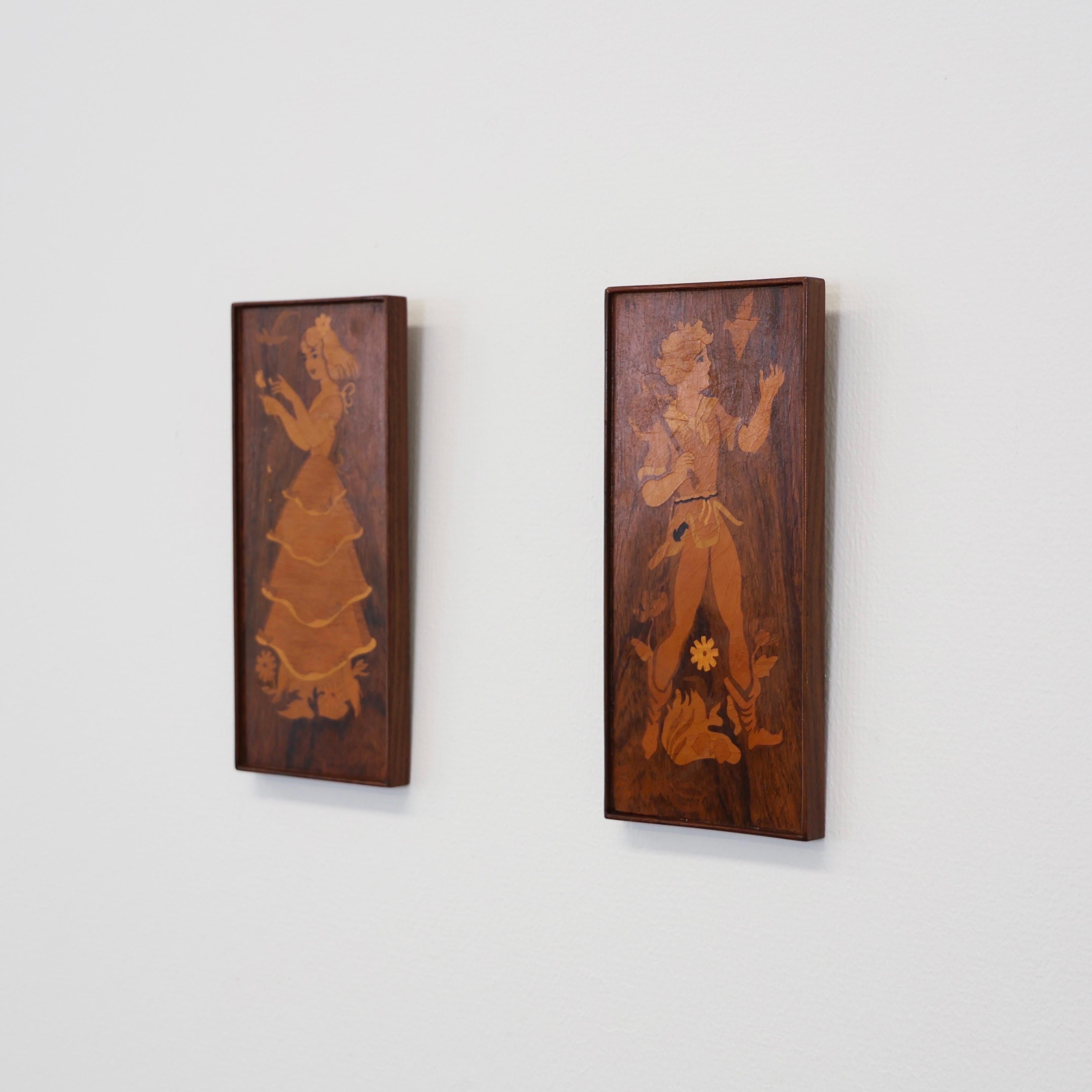 Scandinave moderne Art mural en intarsia réalisé par Mjölby Intarsia, années 1950, Suède en vente