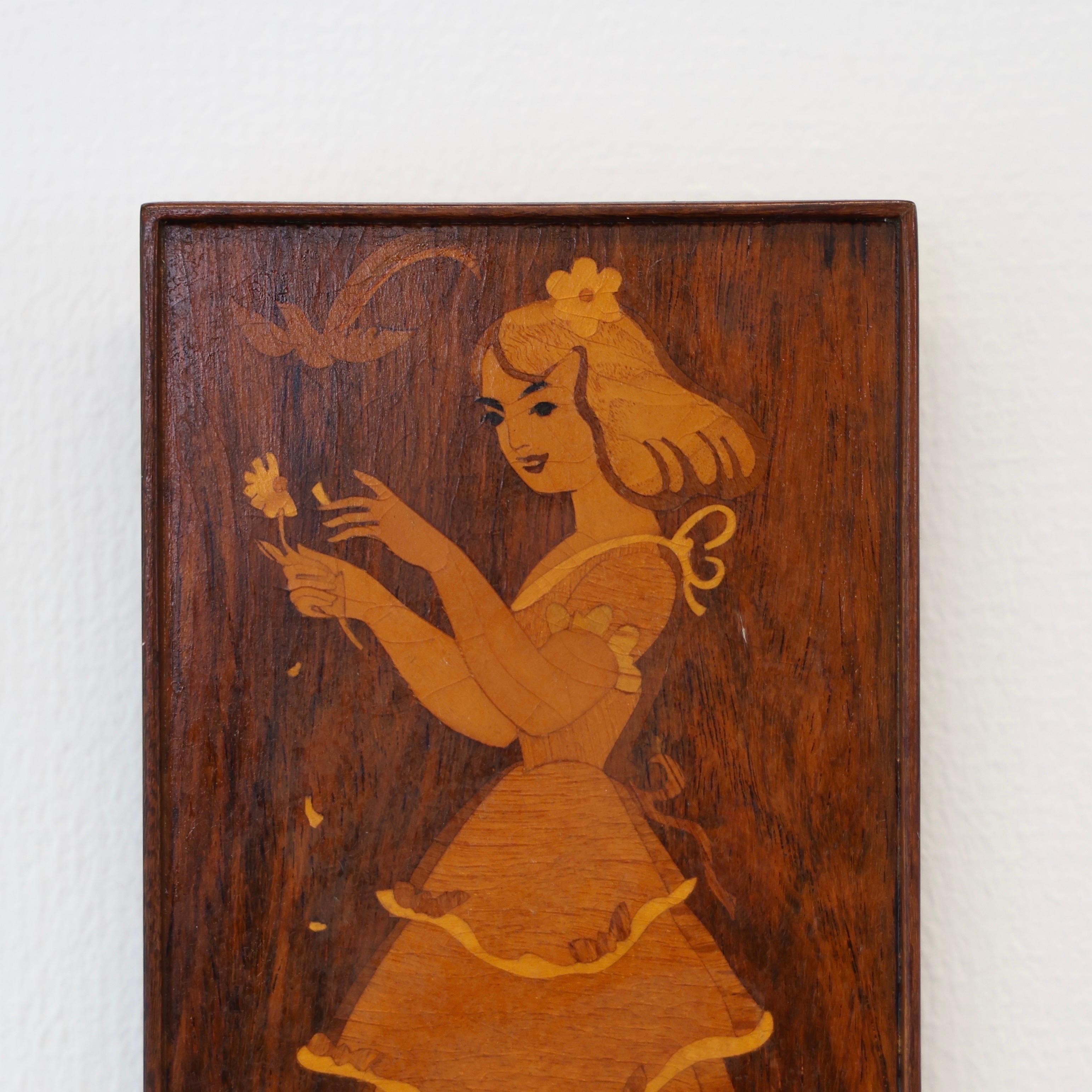 Art mural en intarsia réalisé par Mjölby Intarsia, années 1950, Suède État moyen - En vente à Værløse, DK