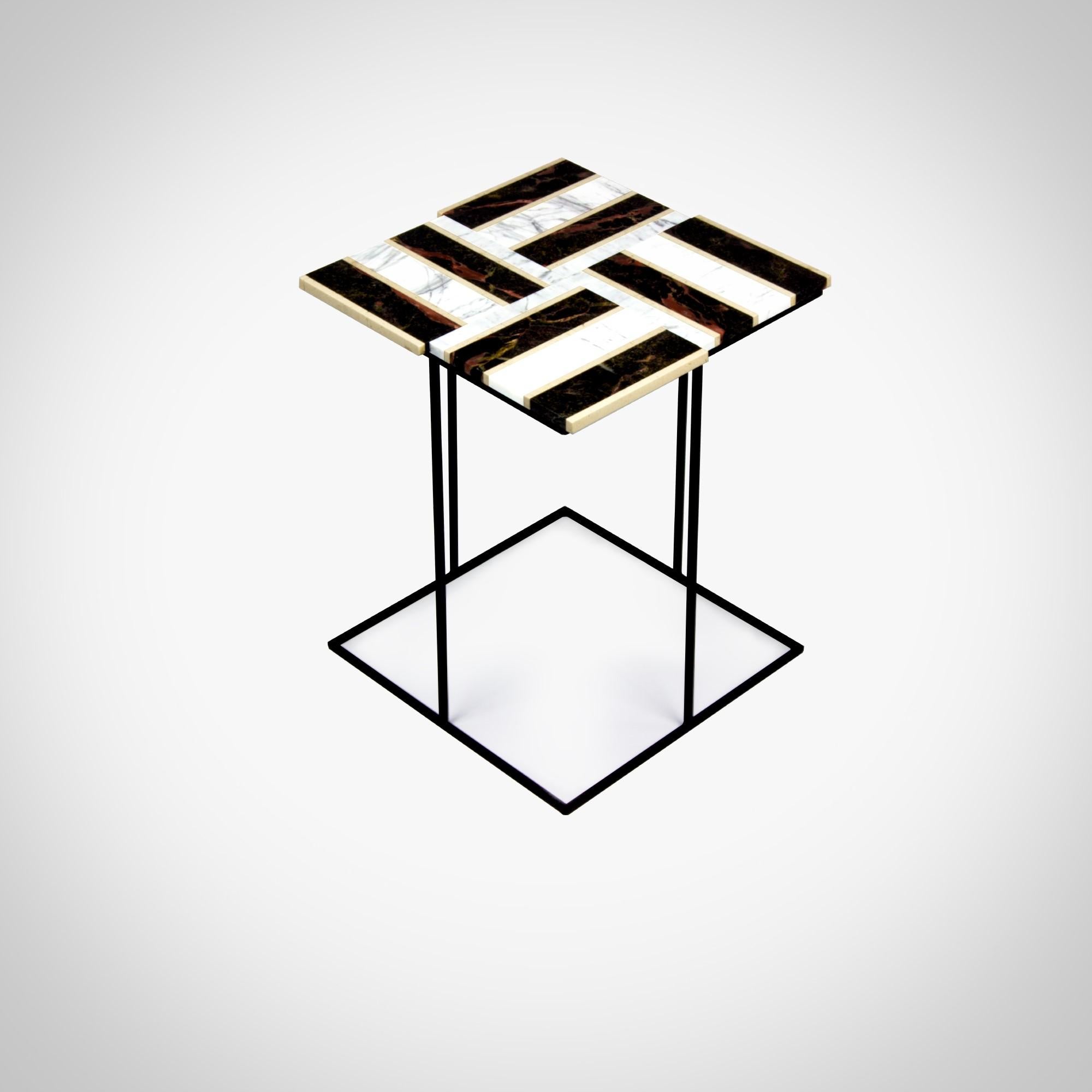 Minimalist Intarsio -  Marble Inlay Side Table  Handmade in Italy By DFdesignLab For Sale