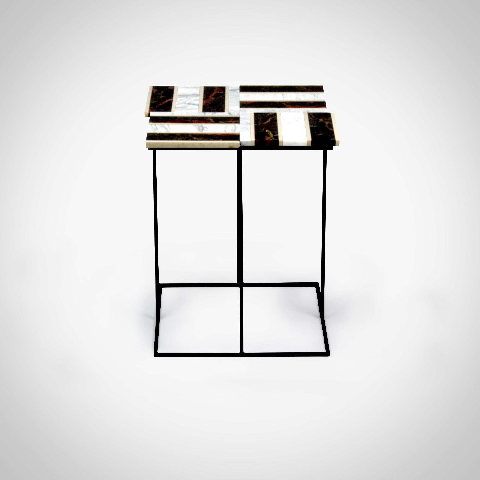 Italian Intarsio -  Marble Inlay Side Table  Handmade in Italy By DFdesignLab For Sale