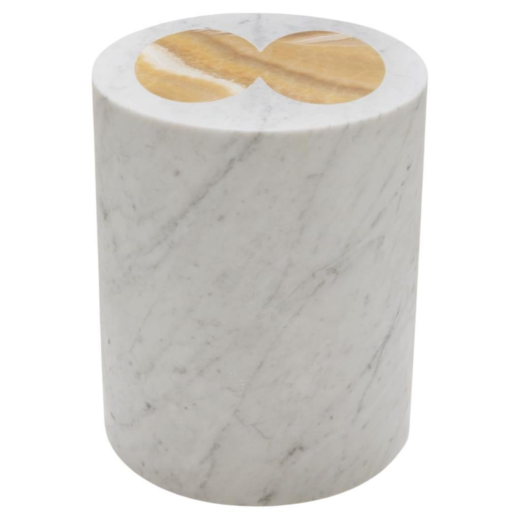  Intarsio, contemporary white marble and onyx stool / side table 