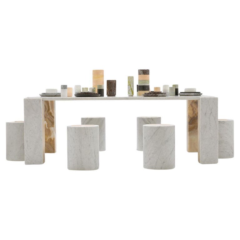 Intarsio Table, contemporary white marble and onyx dining table For ...