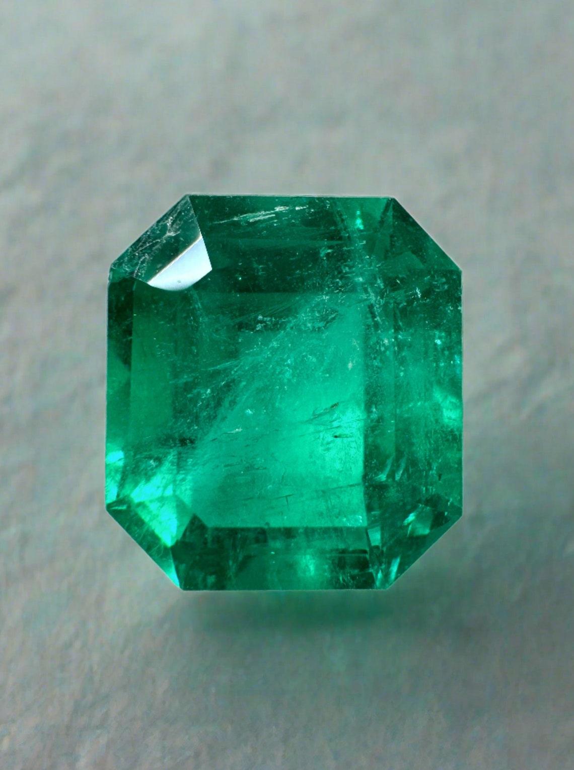Intense 5.84 Carat Bluish Green Asscher Cut Colombian Emerald  GIA Certified Gem