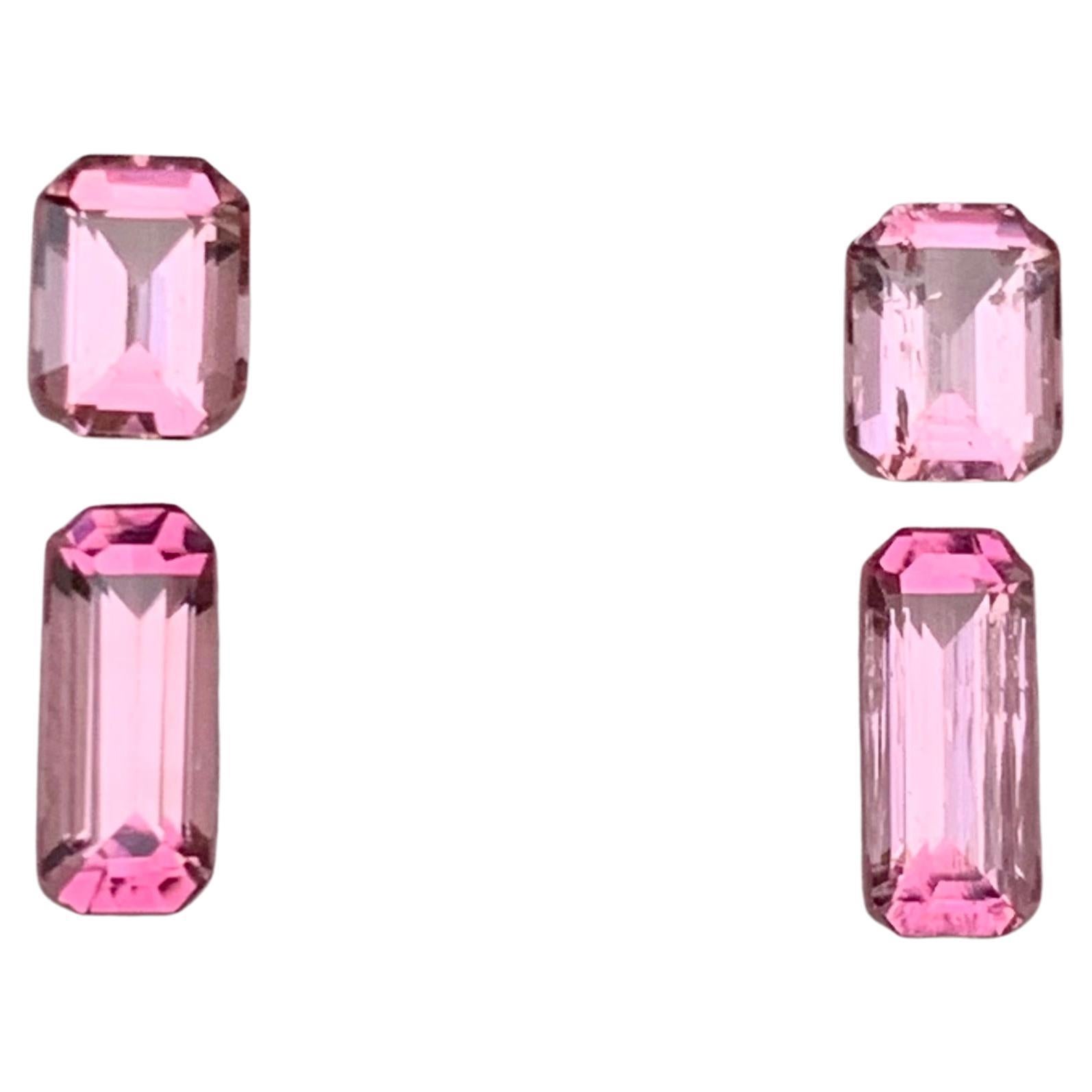 Intense Baby Pink Natural Tourmaline Earrings Gemstone Pairs 2.60 Ct Emerald Cut