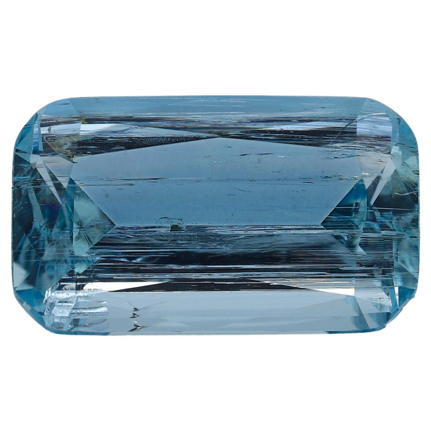 Bague cocktail en aigue-marine bleu intense taille coussin 11,20 carats, pierre précieuse non sertie