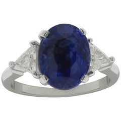 Intense Blue Ceylon Sapphire Ring 7.62 Carat No Heated Carat Gem Lab Certified