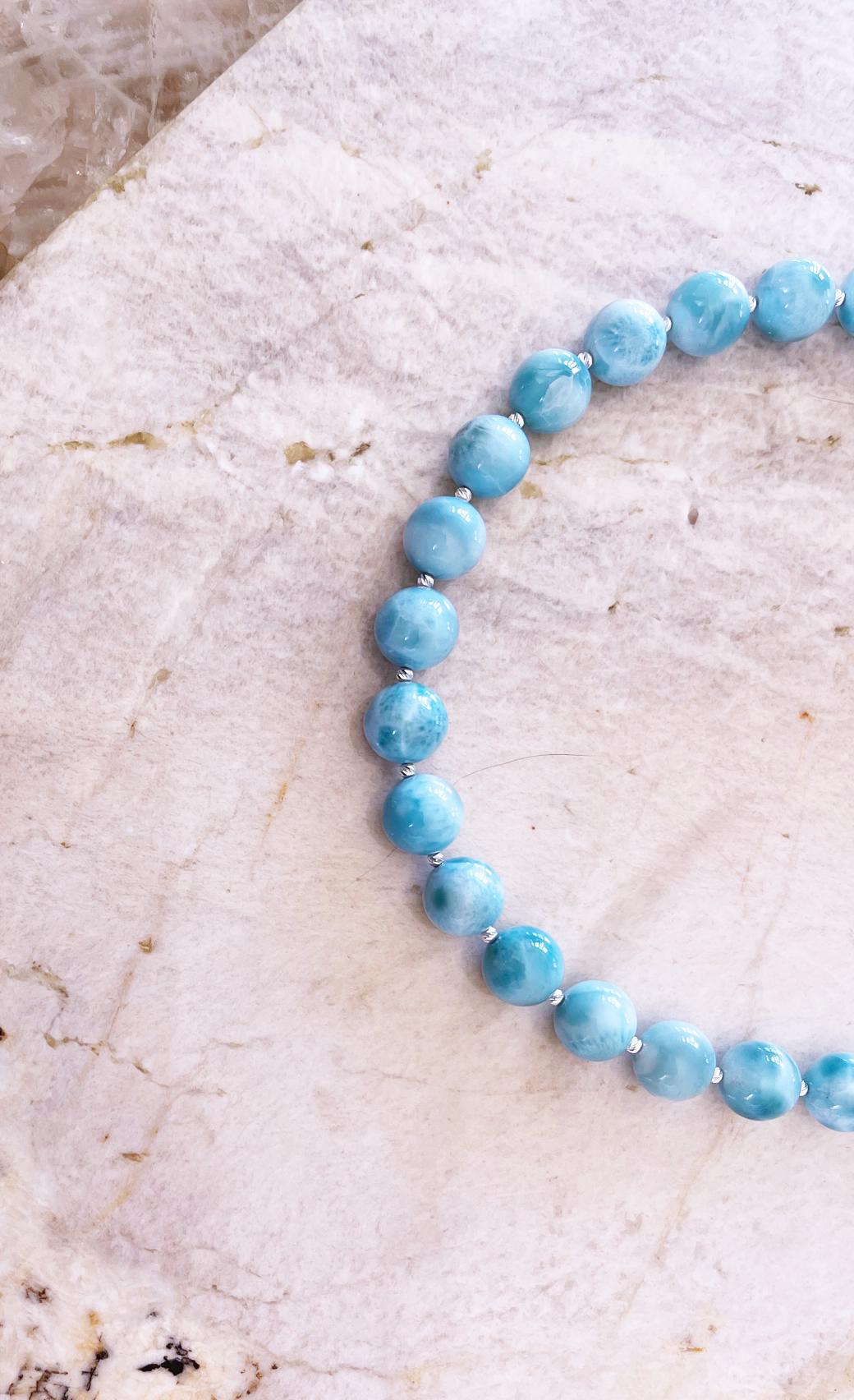 Intense Blue Larimar Round Beaded Necklace with Handmade Inlay Toggle Clasp  In New Condition For Sale In Tucson, AZ