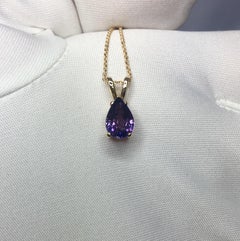 Intense Blue Purple 1.44ct Untreated Sapphire Pear Cut Gold Solitaire Pendant