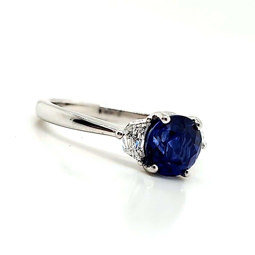 Contemporary Intense Blue Round Sri Lankan Sapphire cts 1. 82 Engagement Ring  For Sale