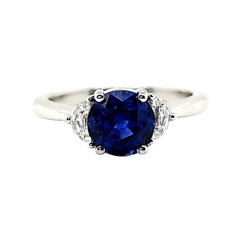 Intense Blue Round Sri Lankan Sapphire cts 1. 82 Engagement Ring For Sale