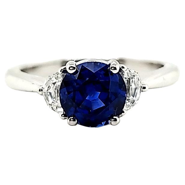 Intense Blue Round Sri Lankan Sapphire cts 1. 82 Engagement Ring  For Sale