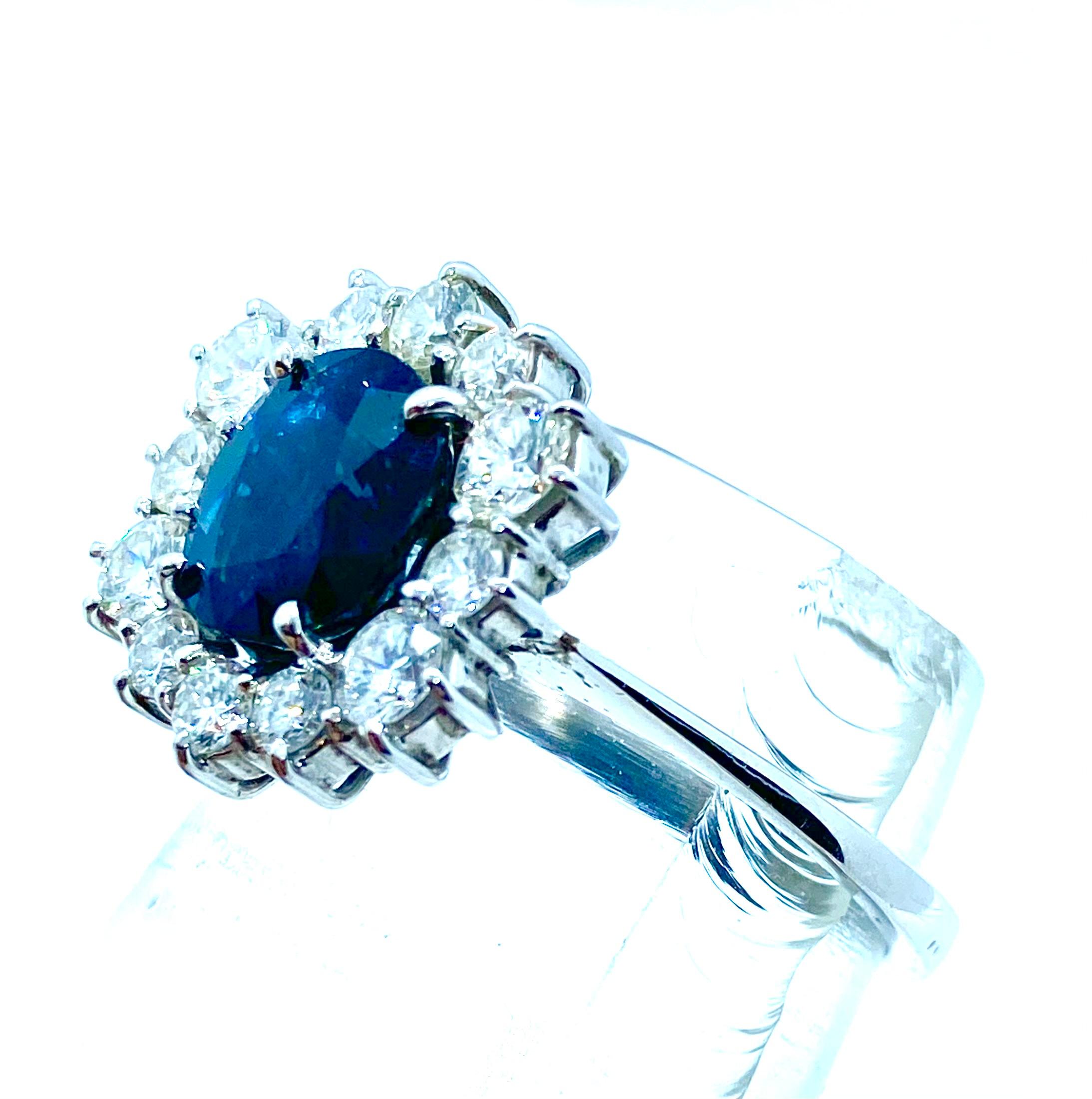 Brilliant Cut Intense Blue Sapphire and Diamonds Ring For Sale