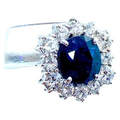 Vintage Intense Blue Sapphire and Diamonds Ring