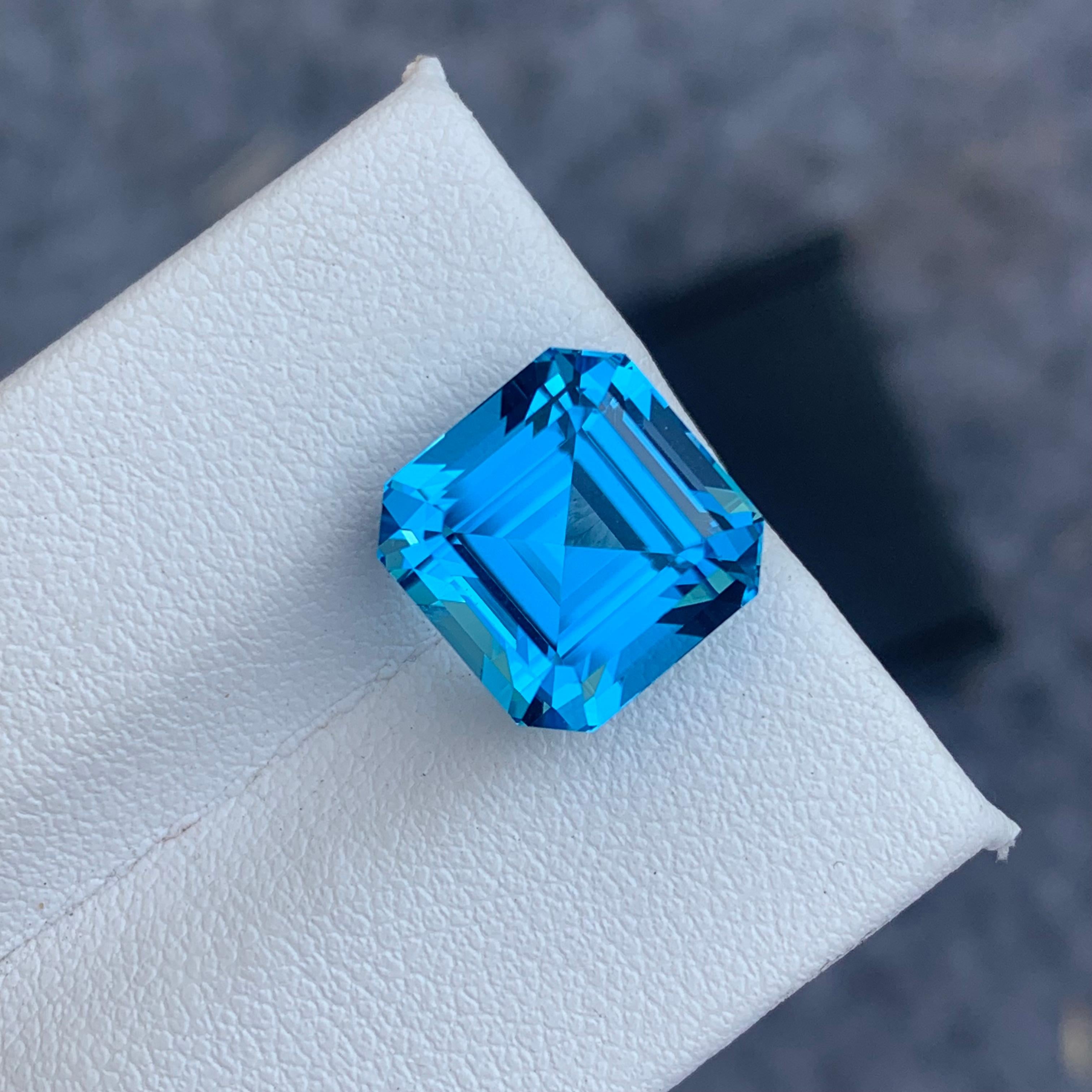 Women's or Men's Intense Color 9.55 Carat Loose Electric Blue Topaz Asscher Cut Gemstone  For Sale