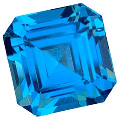 Intense Color 9.55 Carat Loose Electric Blue Topaz Asscher Cut Gemstone 