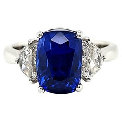 Used Intense Cornflower Blue Sapphire Cushion Cts 4.47 Diamond Engagement Ring