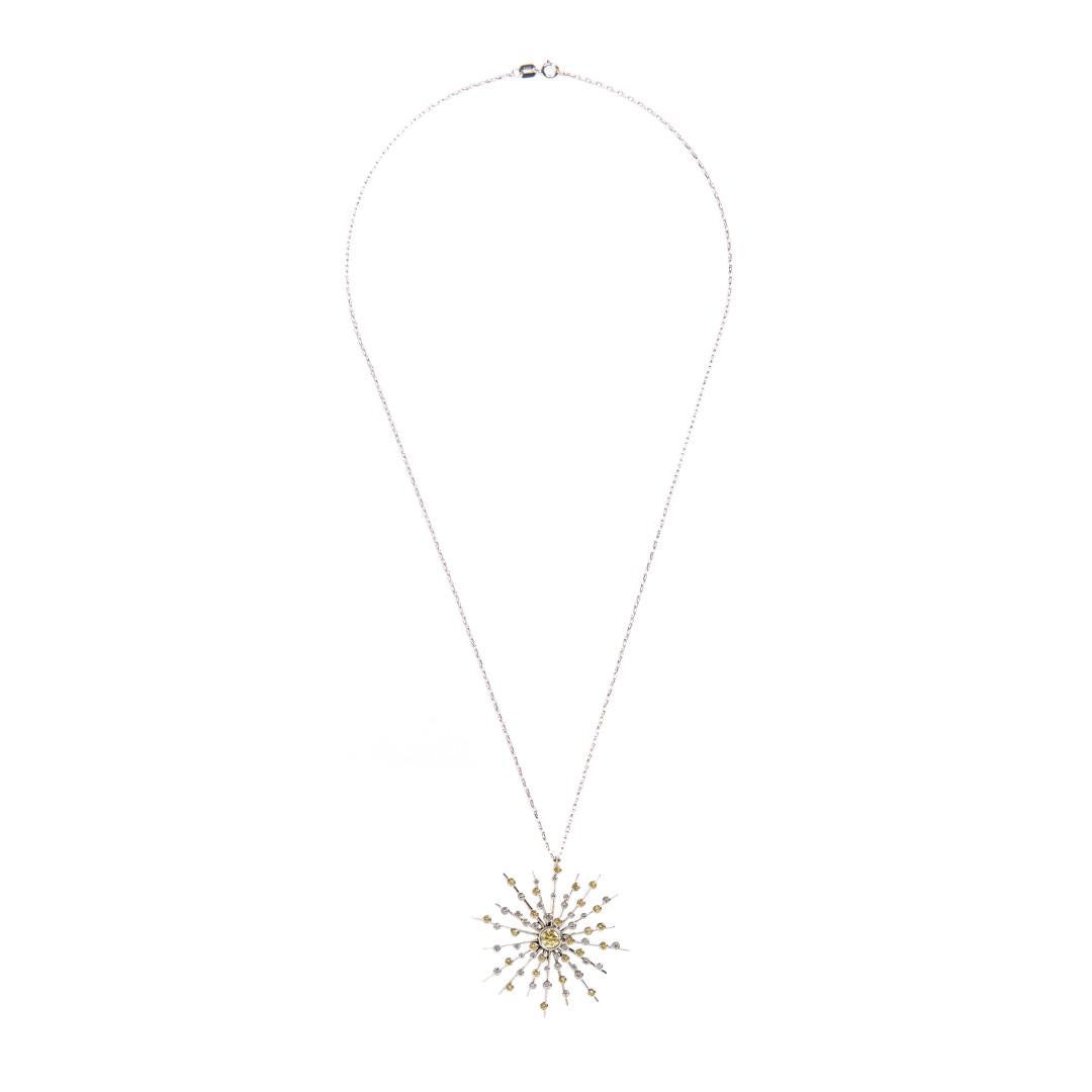 Round Cut Intense Fancy Yellow Diamond Sapphire Pendant Chain Necklace Natalie Barney For Sale