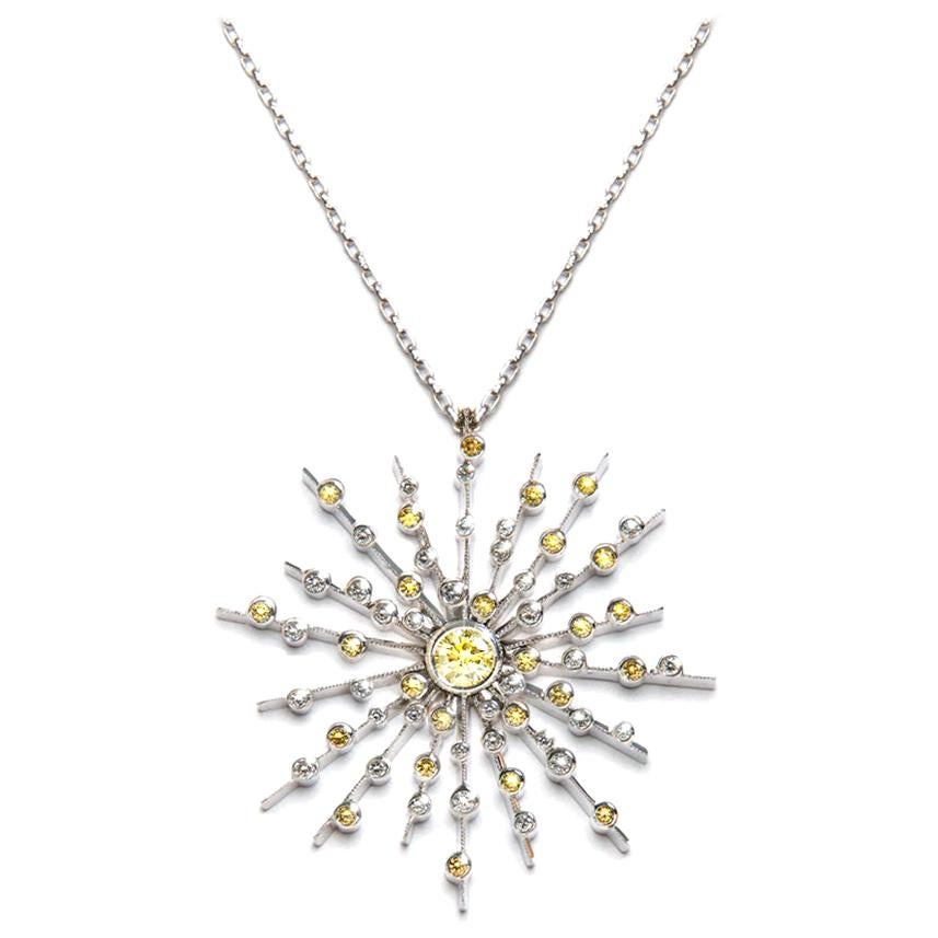 Intense Fancy Yellow Diamond Sapphire Pendant Chain Necklace Natalie Barney For Sale